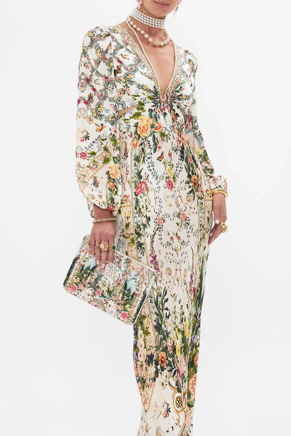 Camilla Renaissance Romance U-Ring Cut Out Dress Size 8 and Small Canvas Clutch for rent on The Volte - main image