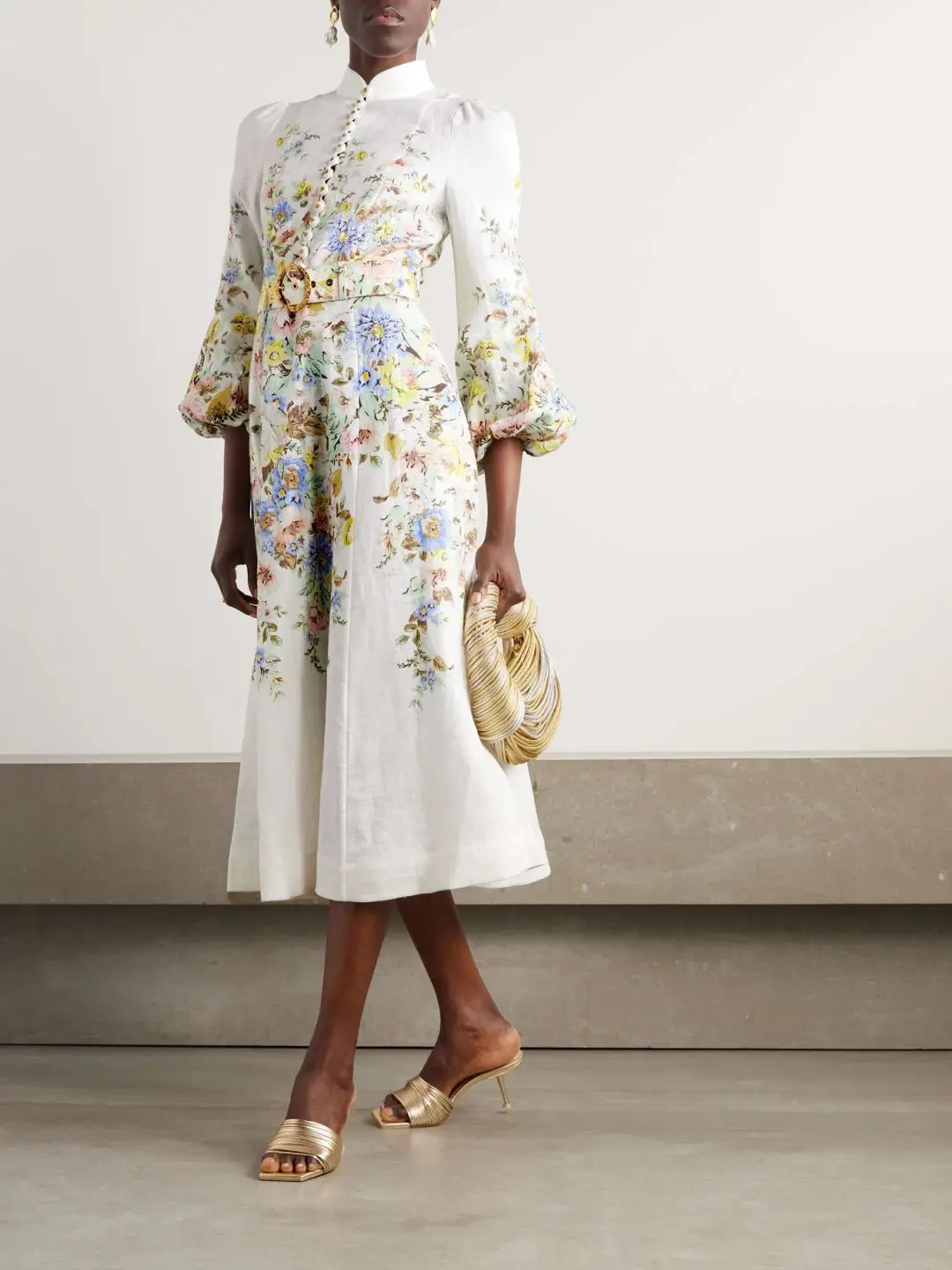 Zimmermann Matchmaker Belted Floral-print Linen Midi Dress Floral Size 3/Au 14 for rent on The Volte - main image