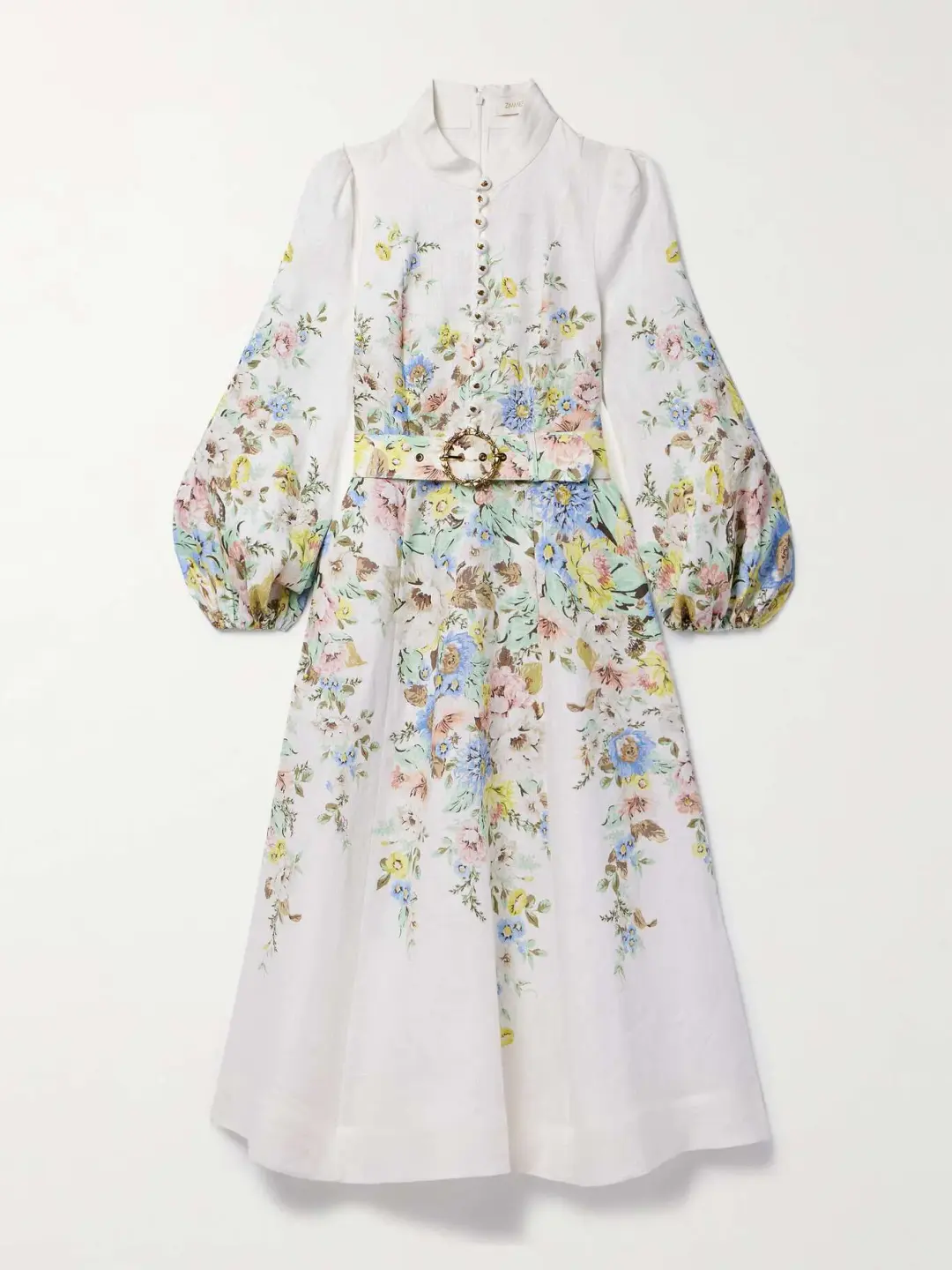 Zimmermann Matchmaker Belted Floral-print Linen Midi Dress Floral Size 3/Au 14 for rent on The Volte - main image