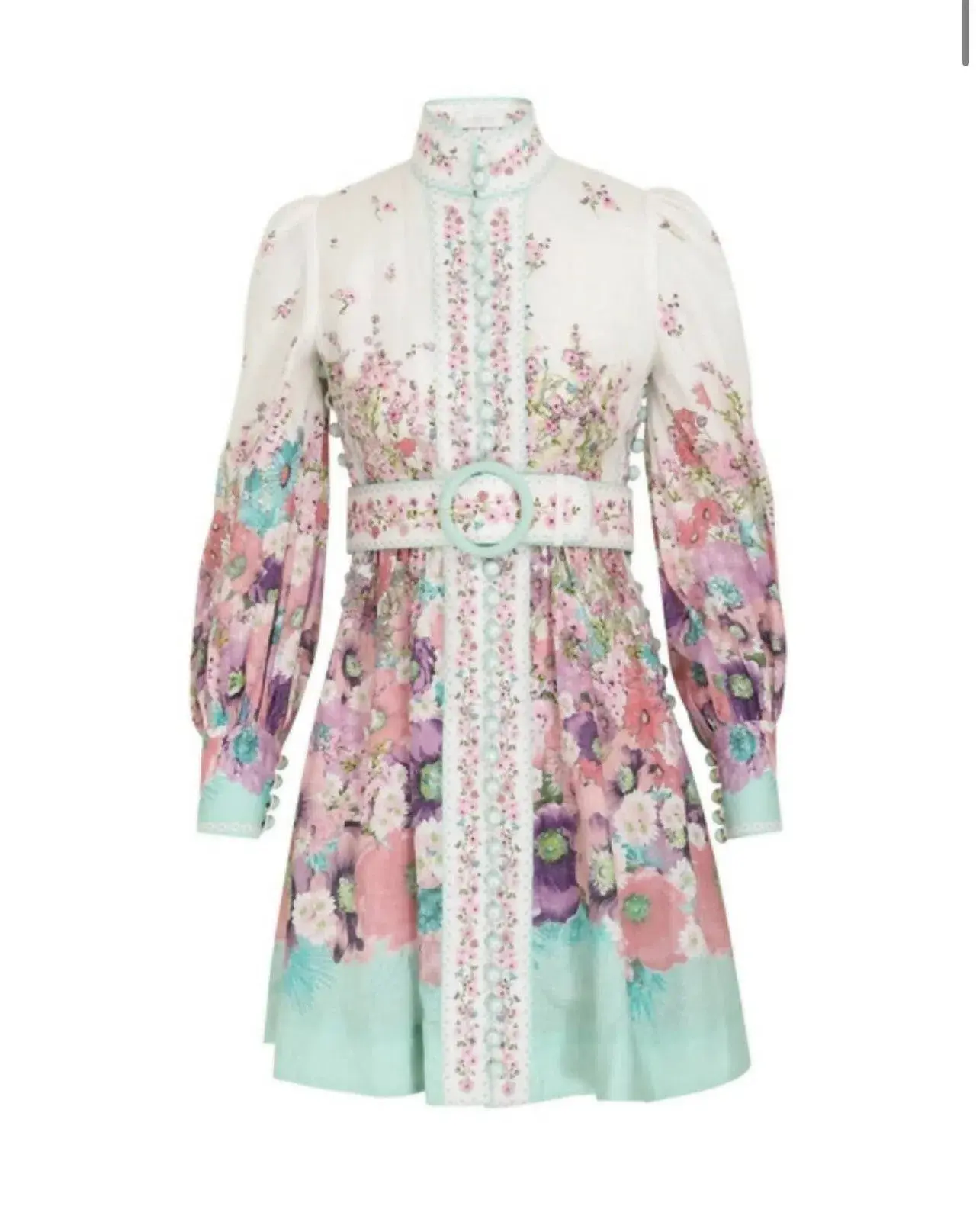 Zimmermann The Jude Buttoned Mini Dress in Aqua Gradient Flora Size 0/Au 8 - Image 7