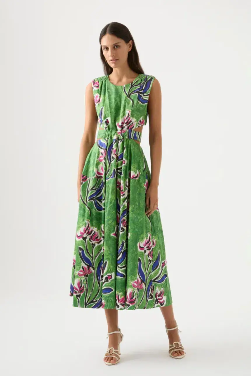 Aje Zorina Tie Midi Dress Native Gumnut Floral Size 6 - Image 3