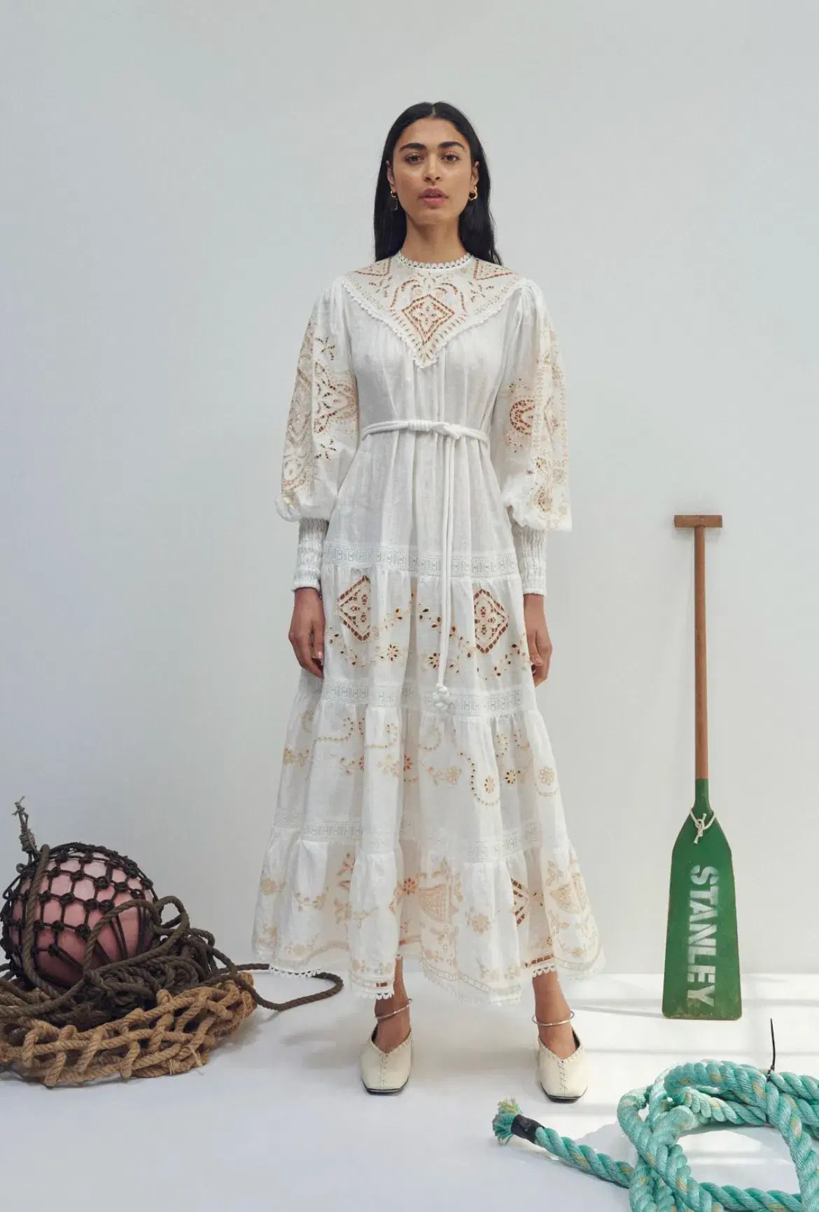 Alemais Embroidered Cecilia Midi Dress White Size AU 10  - Image 1