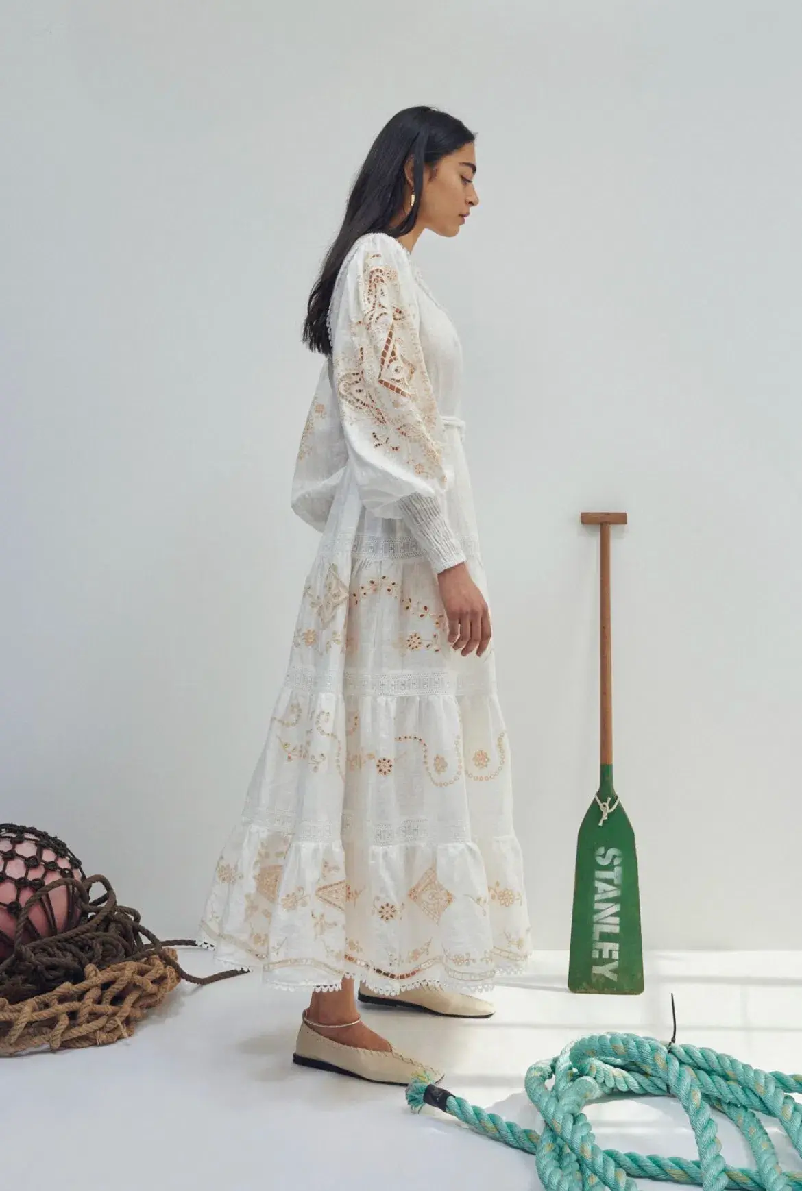 Alemais Embroidered Cecilia Midi Dress White Size AU 10  - Image 3