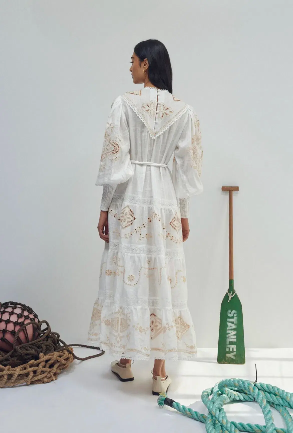 Alemais Embroidered Cecilia Midi Dress White Size AU 10  - Image 4