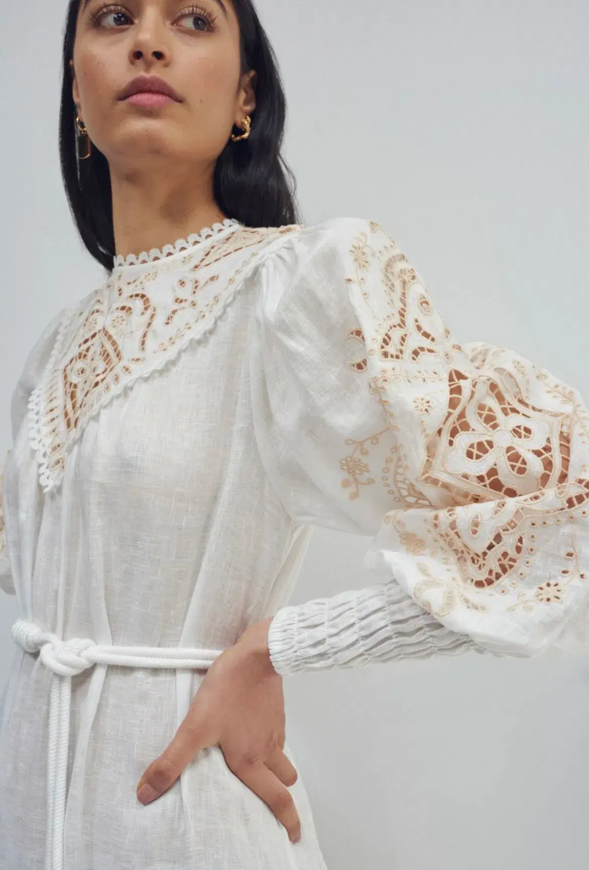 Alemais Embroidered Cecilia Midi Dress White Size AU 10  - Image 2