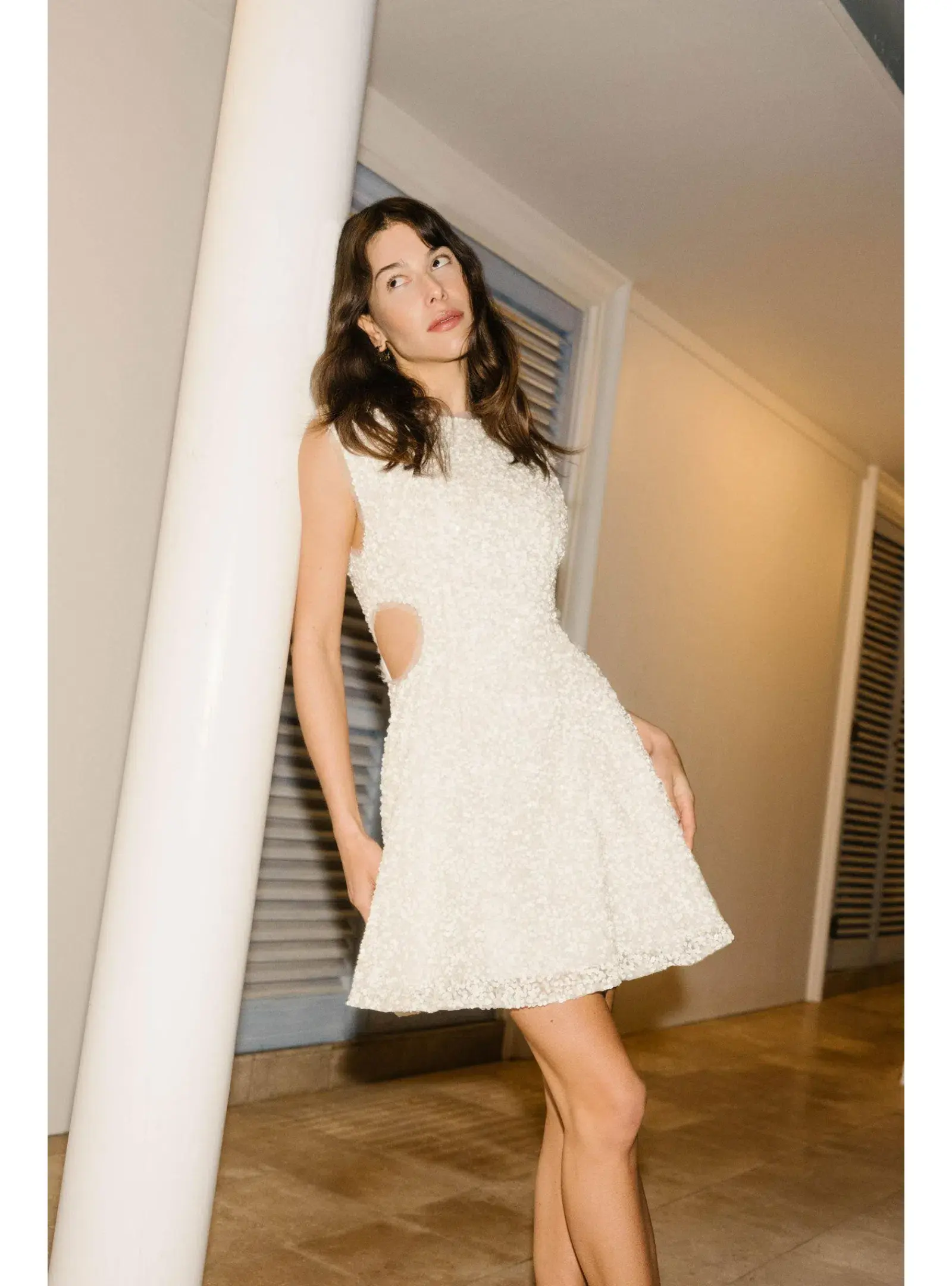 Aje Mirage Beaded Mini Dress Ivory Size AU 10 - Image 4
