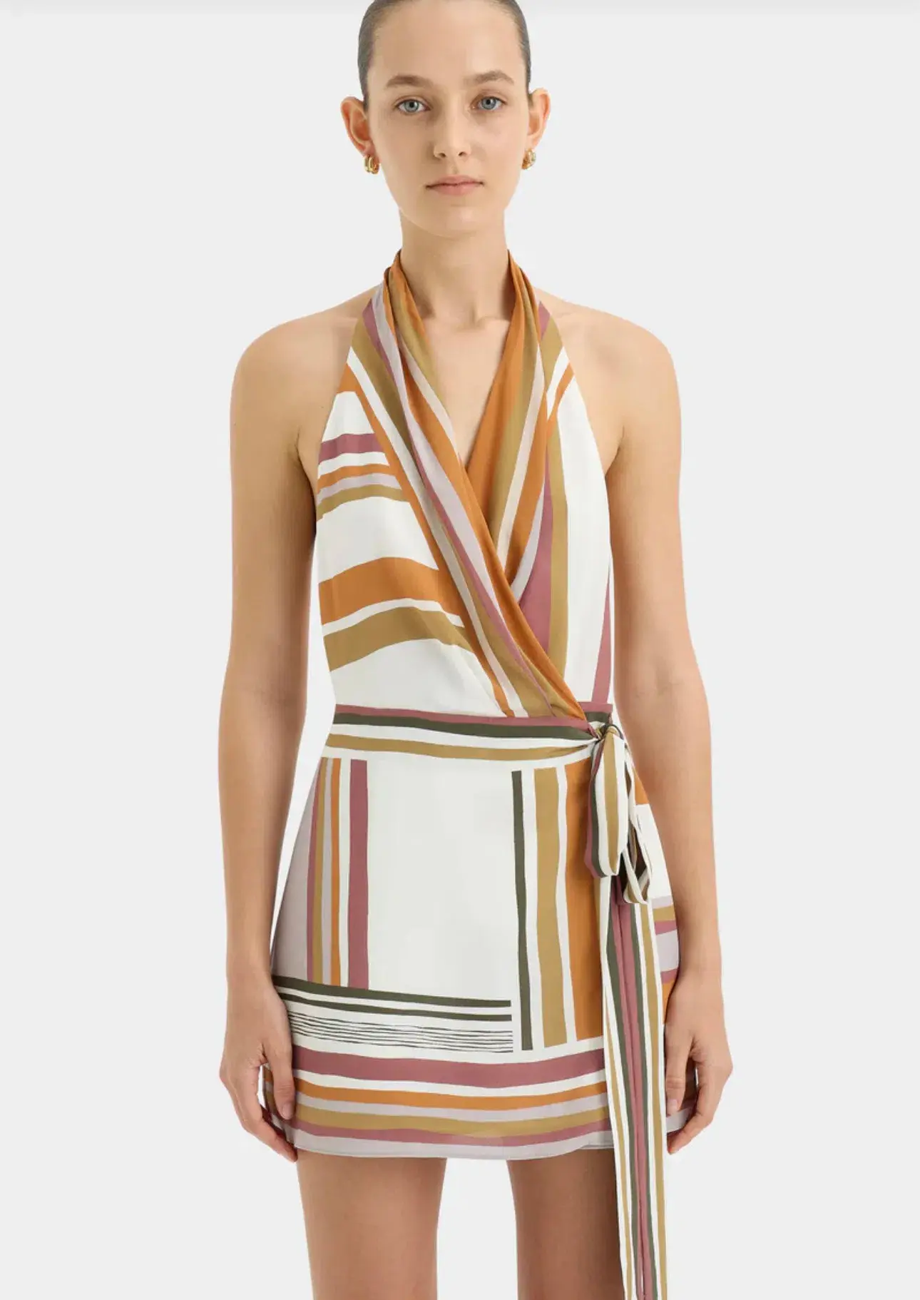 Sir the Label Caprera Wrap Halter Mini Dress Milazzo Stripe Print Size 1 / AU 8 - Image 9