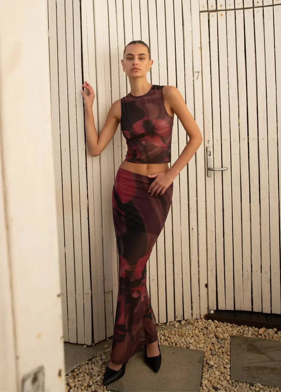 With Harper Lu Mesh Top and Maxi Skirt Set in Deep Orchid Size 8 - Image 1