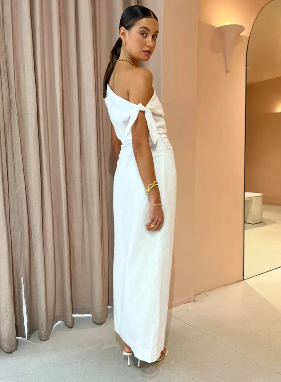 Sir the Label Bettina Off Shoulder Dress Ivory Size 12 for rent on The Volte - main image