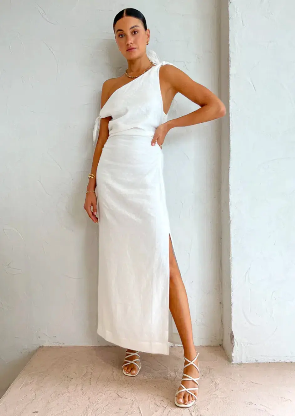 Sir the Label Bettina Off Shoulder Dress Ivory Size 12 for rent on The Volte - main image