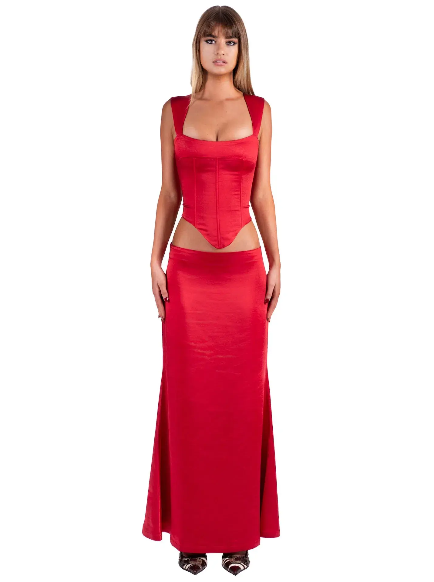 I Am Delilah Valerie Corset and Maxi Skirt Set Cherry Red Size S / AU 8 - Image 1