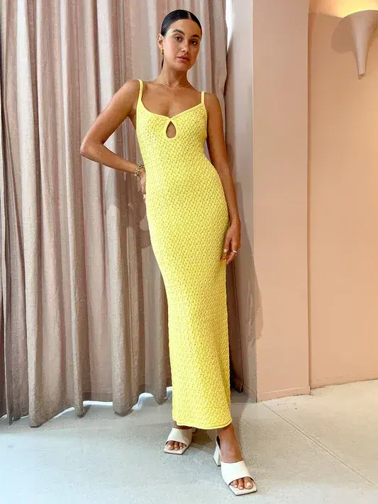 Bec & Bridge Effie Knit Key Maxi Dress Daffodil Yellow Size M / AU 10 for rent on The Volte - main image