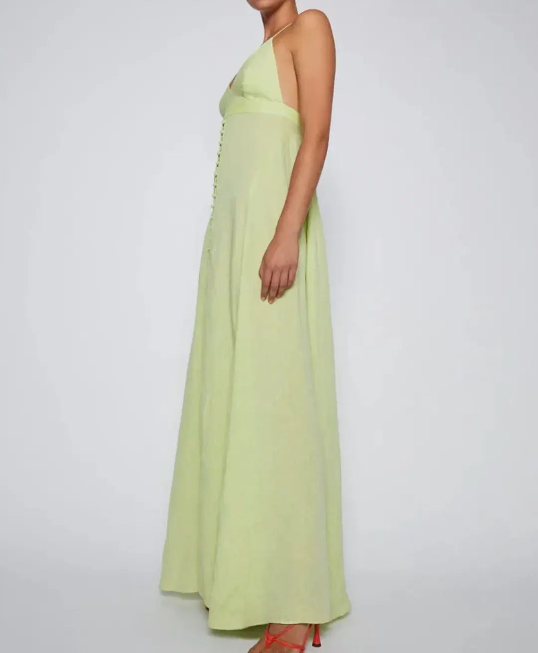 Scanlan Theodore Italian Linen Shoestring Dress Green Size 10 for rent on The Volte - main image