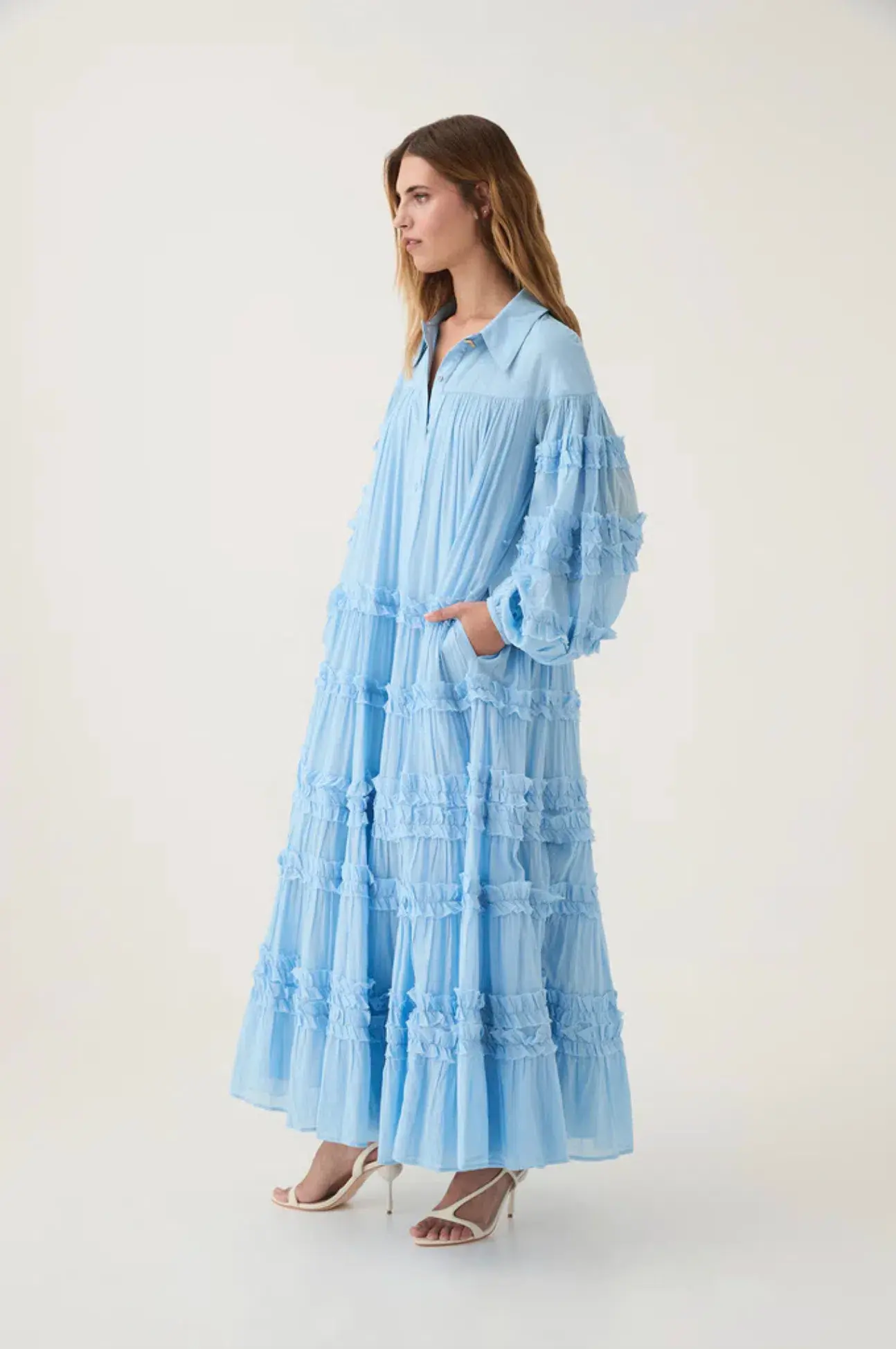Aje Pastiche Tiered Maxi Dress Powder Blue Size AU 14 - Image 4
