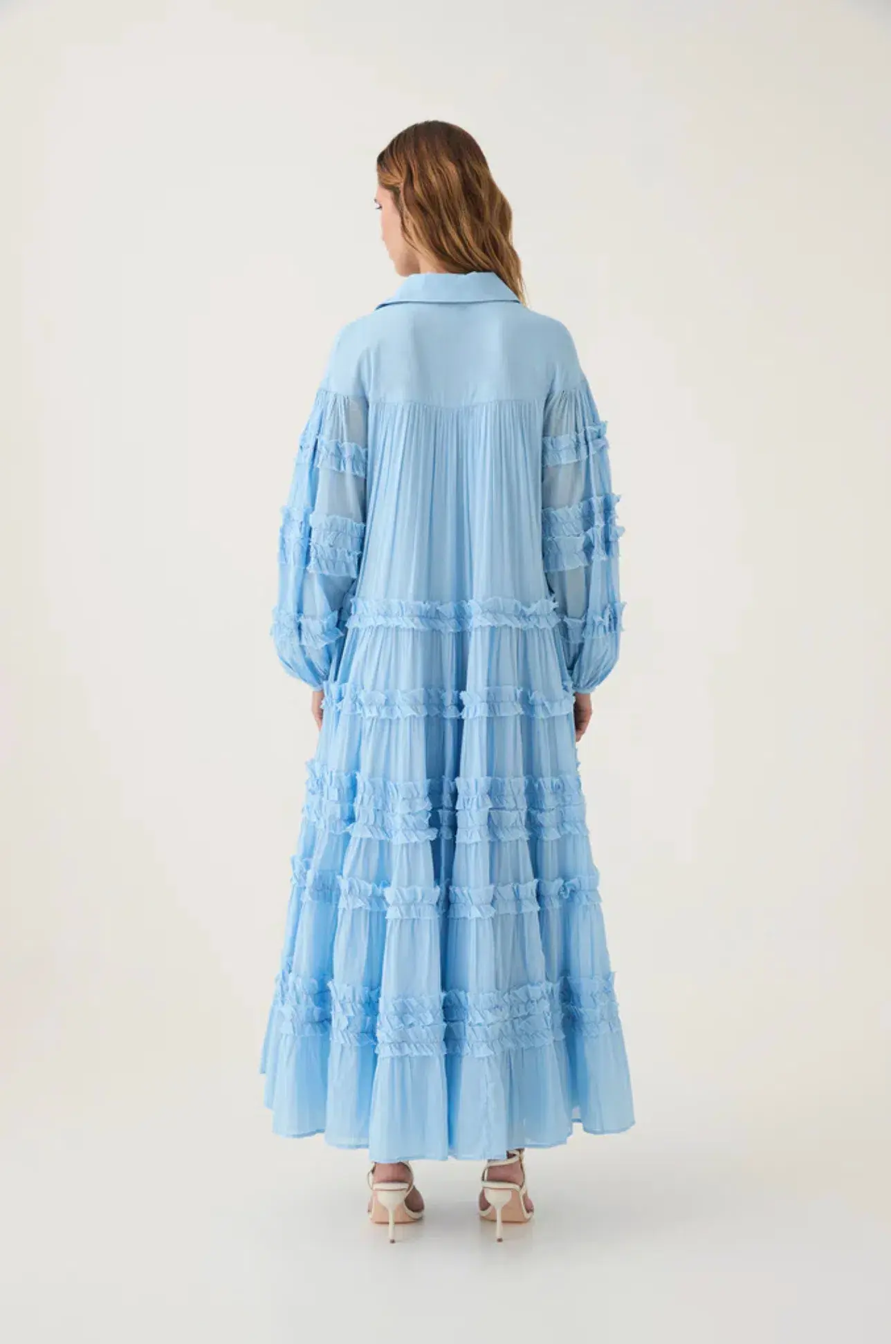 Aje Pastiche Tiered Maxi Dress Powder Blue Size AU 14 - Image 3