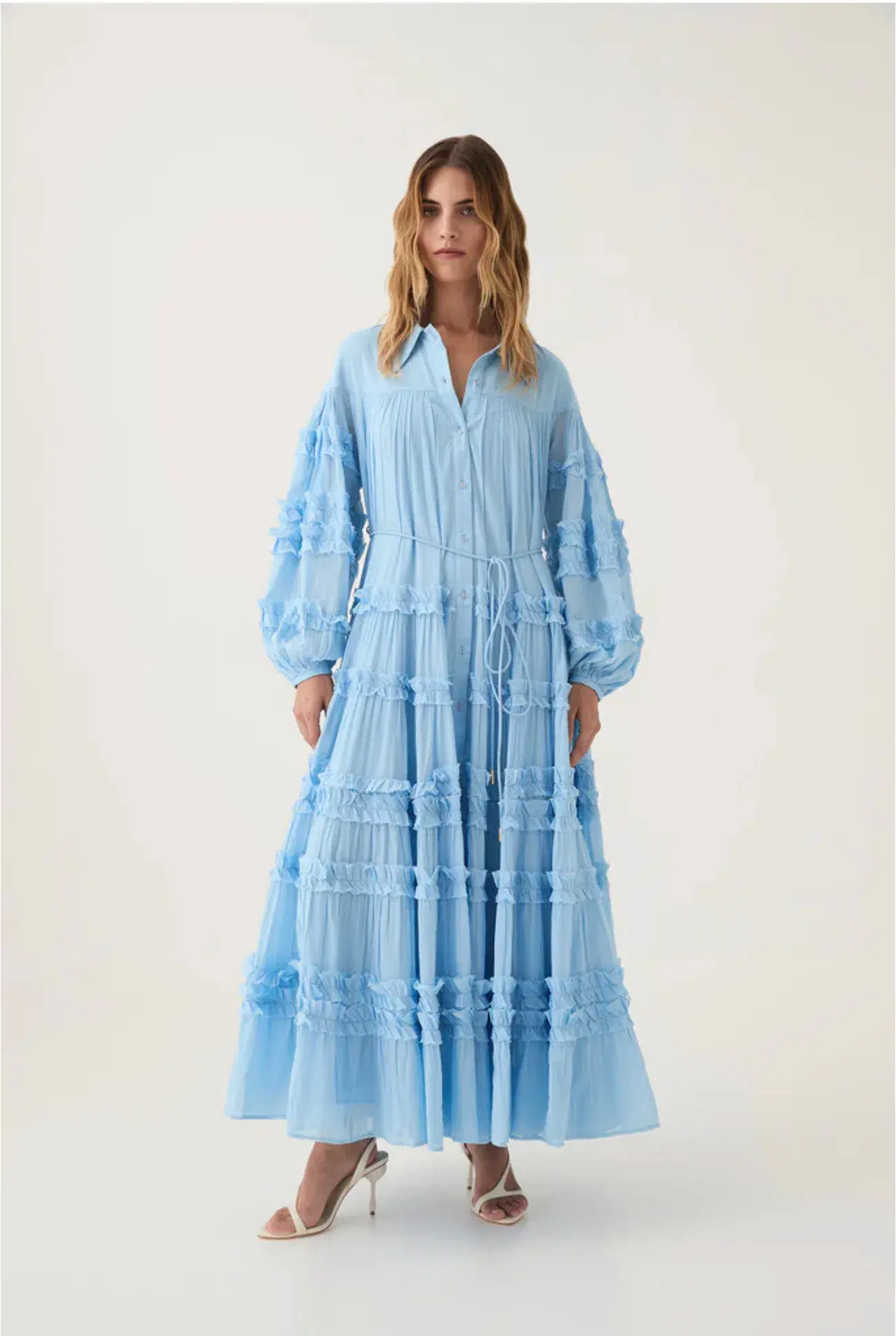 Aje Pastiche Tiered Maxi Dress Powder Blue Size AU 14 - Image 1
