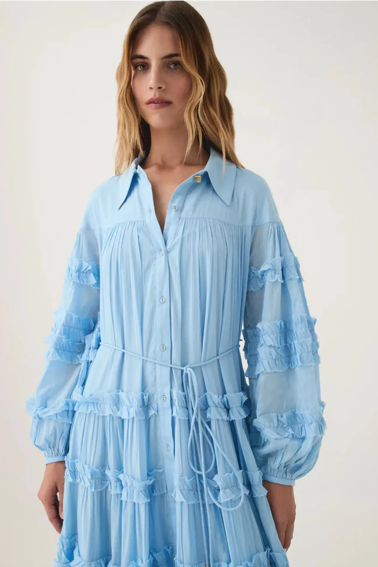 Aje Pastiche Tiered Maxi Dress Powder Blue Size AU 14 - Image 2