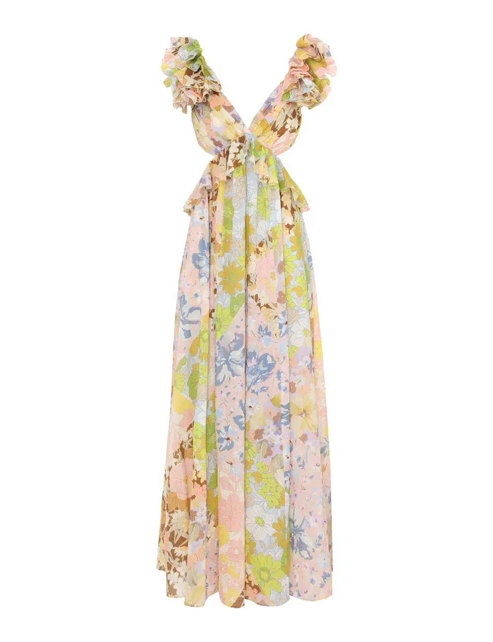 Zimmermann Pop Ruffle Sleeve Midi Dress in Patch Floral Size 0P / AU 6 - Image 3