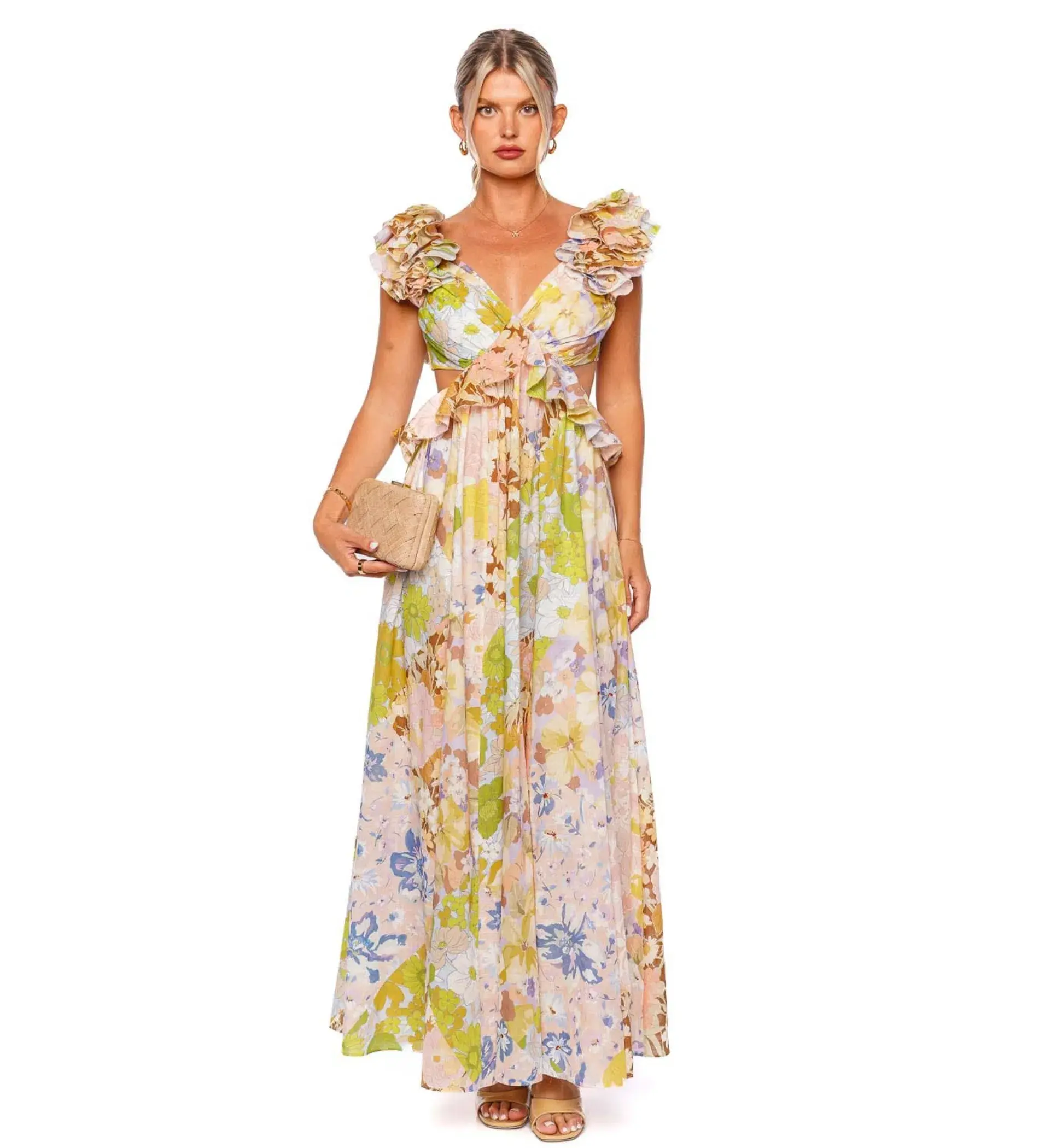 Zimmermann Pop Ruffle Sleeve Midi Dress in Patch Floral Size 0P / AU 6 - Image 1