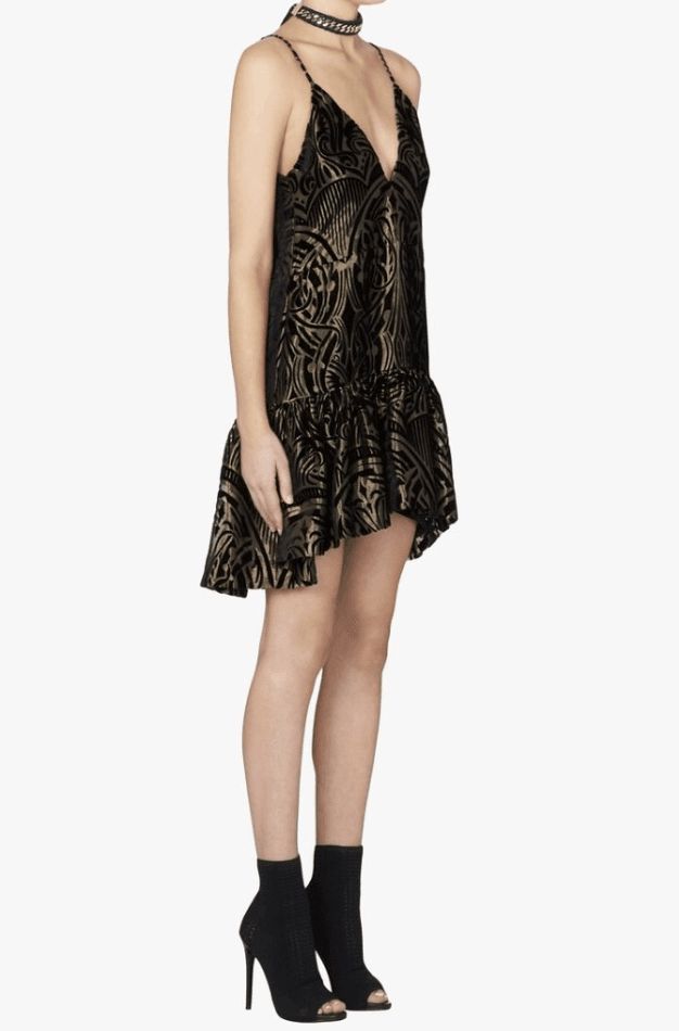 Sass & Bide First Love Textured Mini Dress Black/Gold Size 6 for rent on The Volte - main image