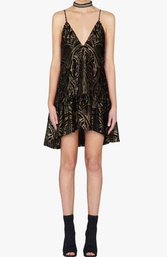 Sass & Bide First Love Textured Mini Dress Black/Gold Size 6 for rent on The Volte - main image