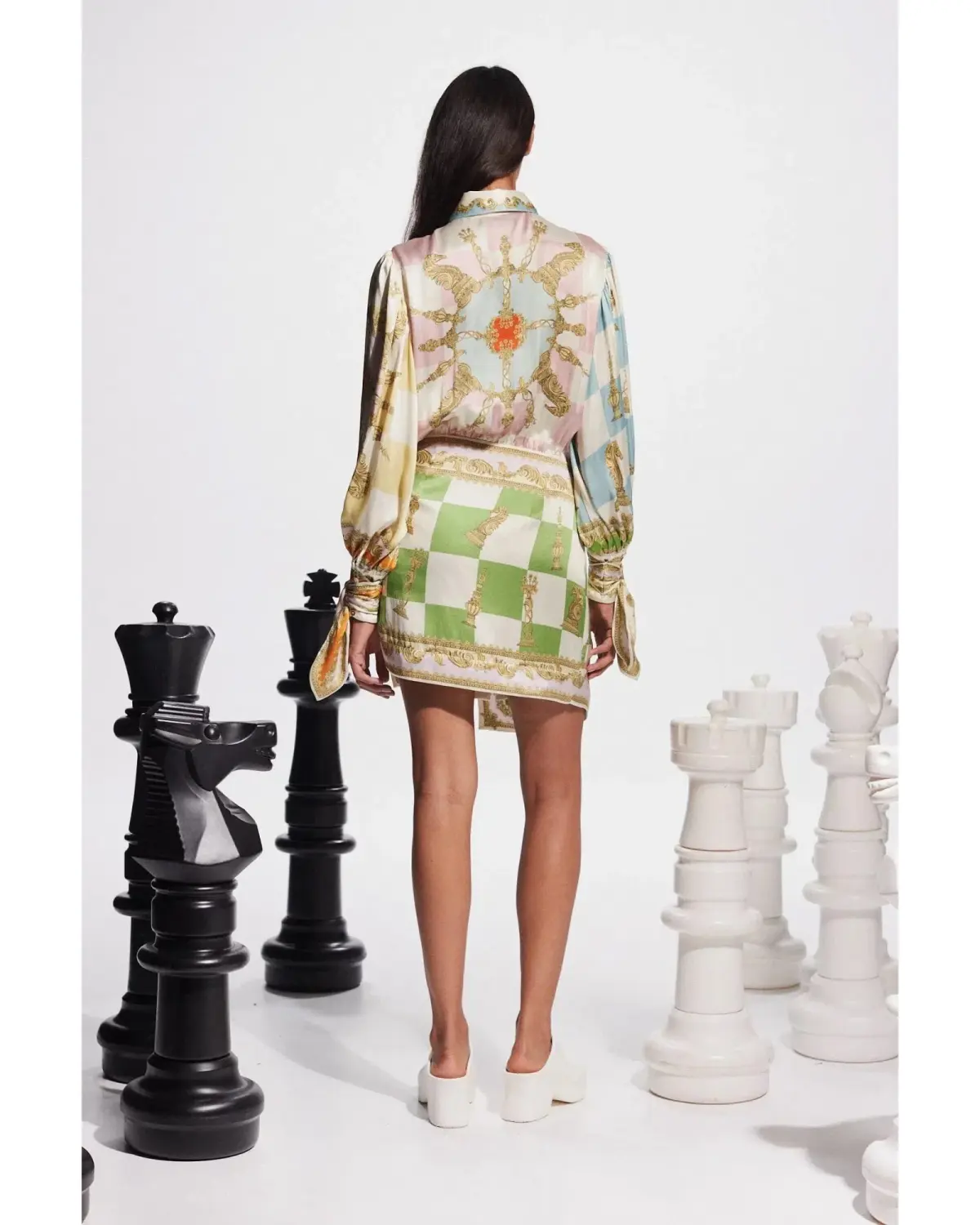 Alemais Checkmate Silk Mini Dress Multi Size AU 12 - Image 5