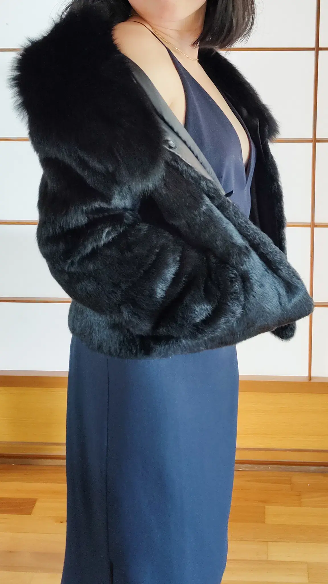 Black Genuine Rabbit Fur Jacket with Fox Collar in Small / AU 8 - Image 5