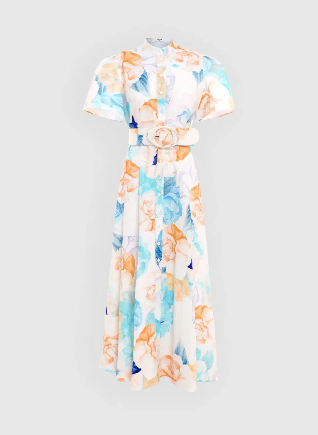 Leo Lin Bianca Midi Dress Rosebud Print In Cream Size AU 14 - Image 1