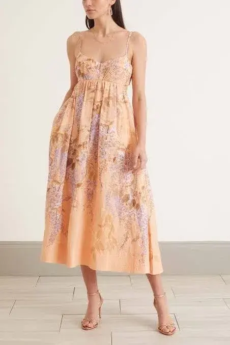 Zimmermann The Rosa Bralette Midi Dress in Lilac Wisteria Floral Size 2 / AU 12 - Image 7
