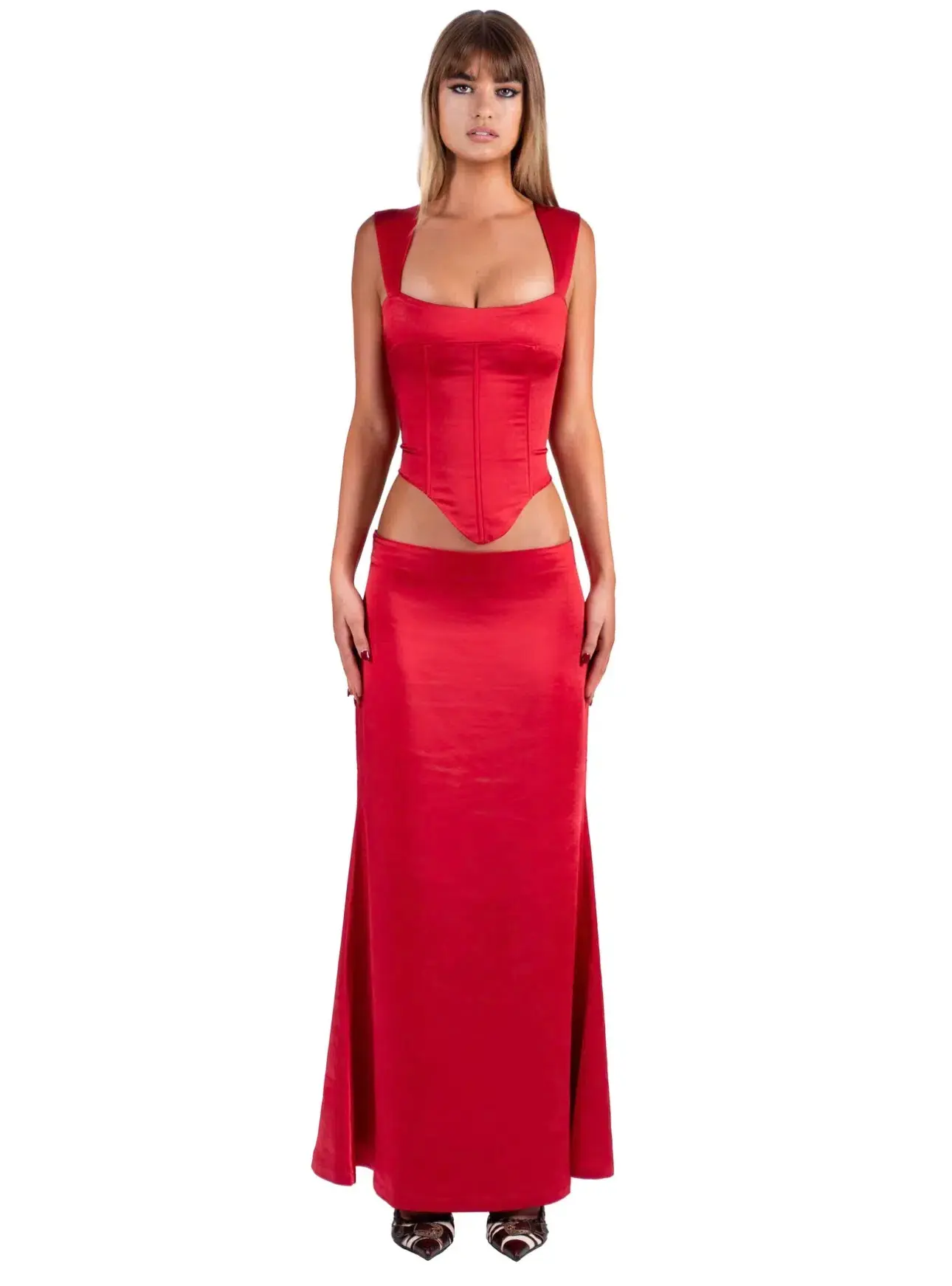 I Am Delilah Valerie Corset and Maxi Skirt Set in Cherry Red Size XS / AU 6 - Image 1