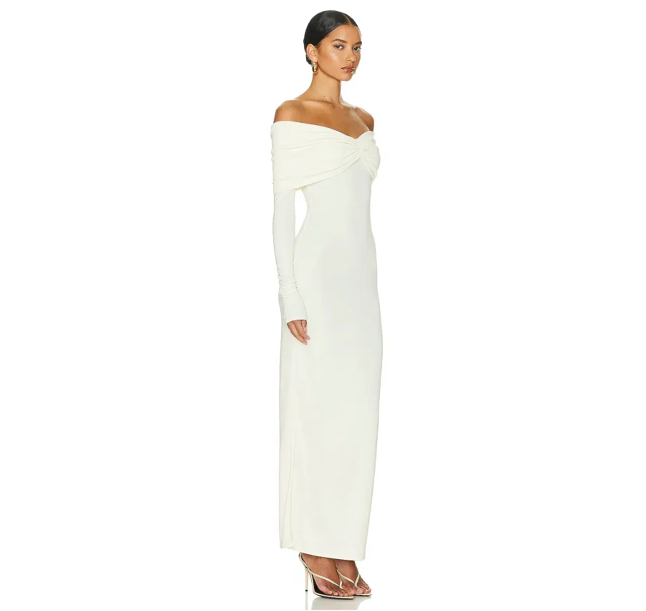 Helsa Matte Jersey Off Shoulder Maxi Dress Ivory Size L / AU 12 - Image 2