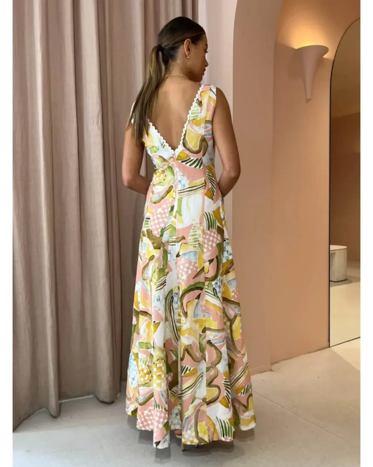 By Nicola Wavy Maxi Dress In Swirl Check Size AU 6 - Image 3