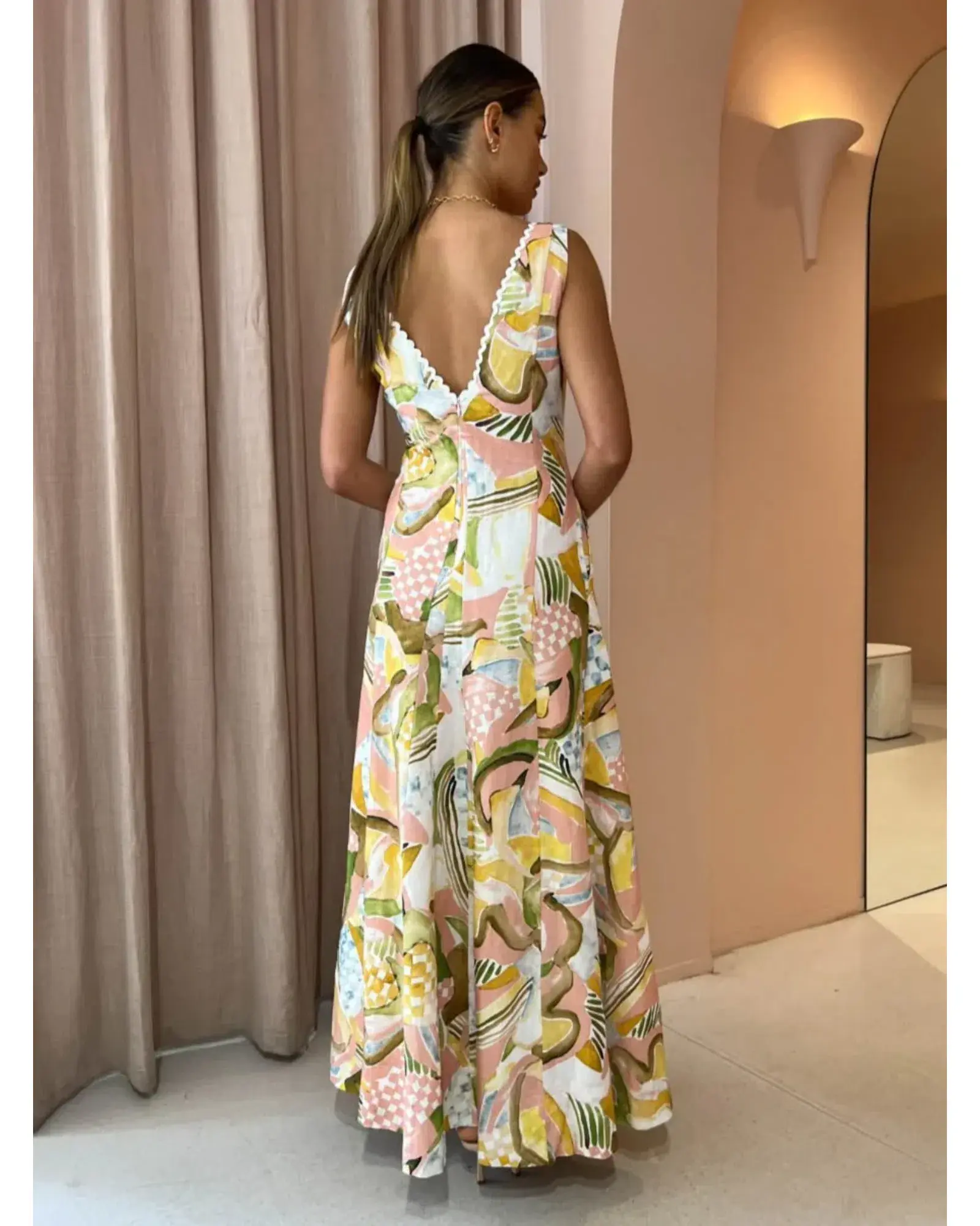 By Nicola Wavy Maxi Dress In Swirl Check Size AU 6 - Image 3