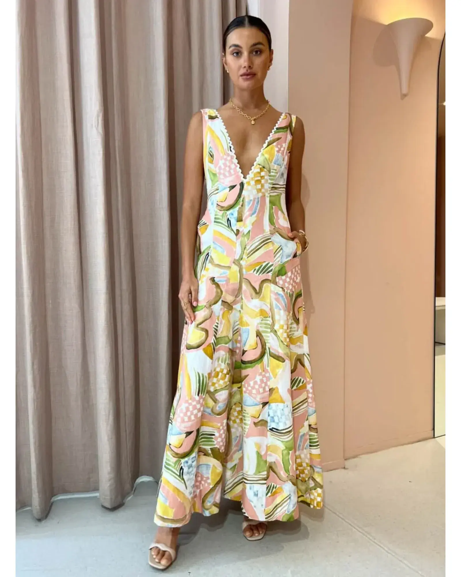 By Nicola Wavy Maxi Dress In Swirl Check Size AU 6 - Image 1