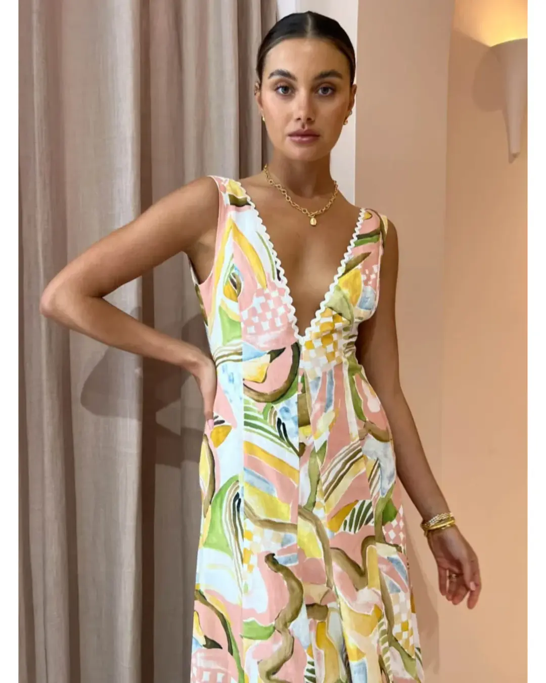 By Nicola Wavy Maxi Dress In Swirl Check Size AU 8 for rent on The Volte - main image