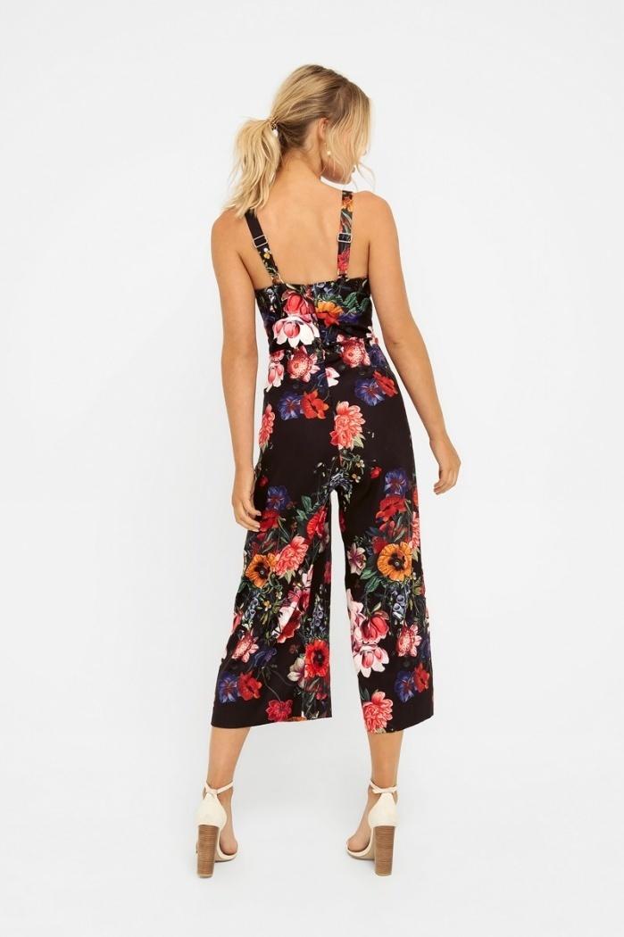 Brilliant Blooms Jumpsuit Black Red Floral Size 8 - Image 2