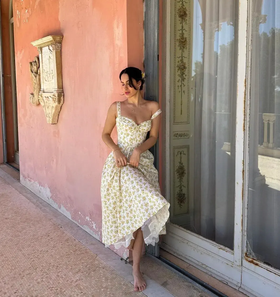 House of CB Rosalee Cotton Bustier Sundress White Vintage Floral Print Size S / AU 8 - Image 4