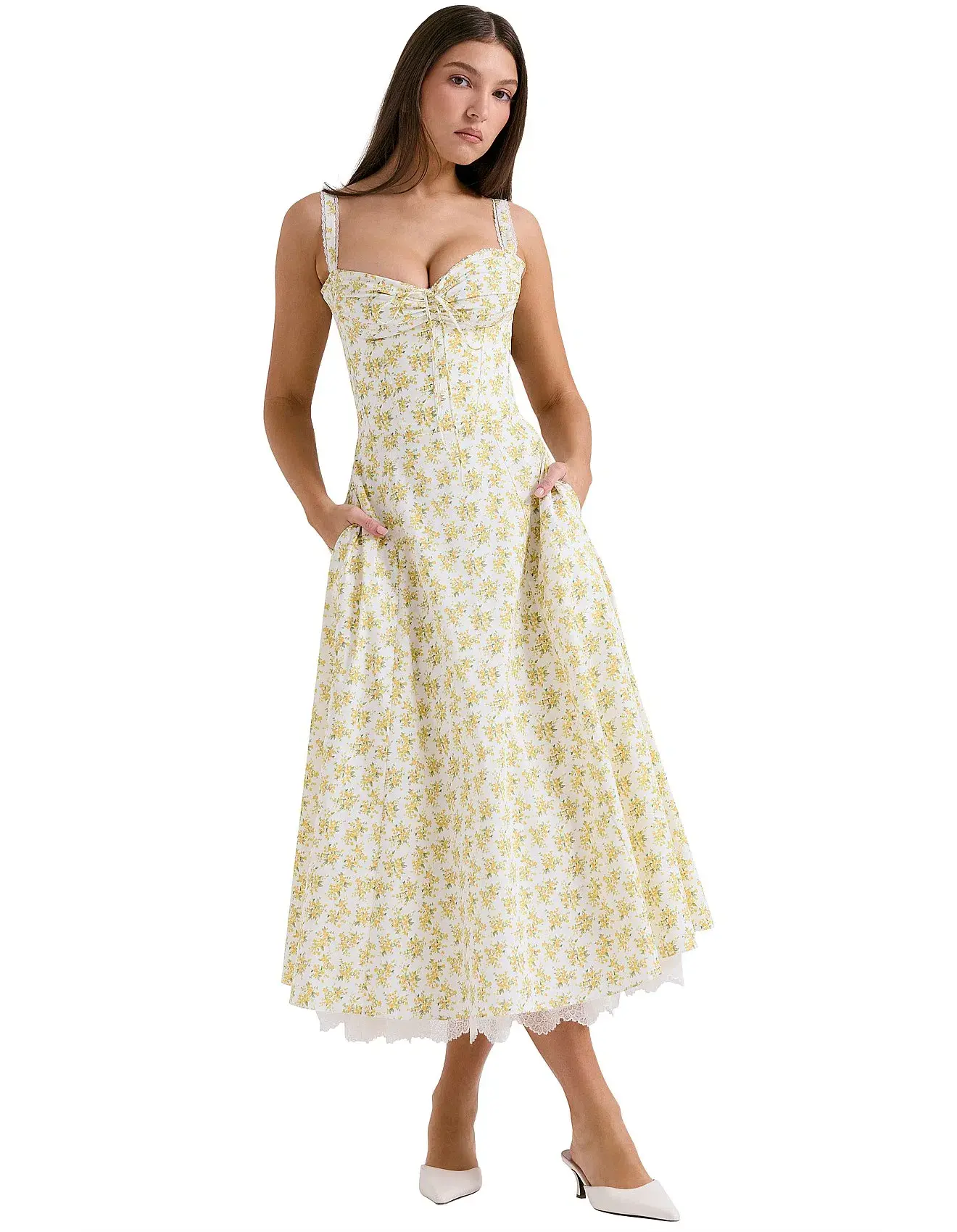 House of CB Rosalee Cotton Bustier Sundress White Vintage Floral Print Size S / AU 8 - Image 1