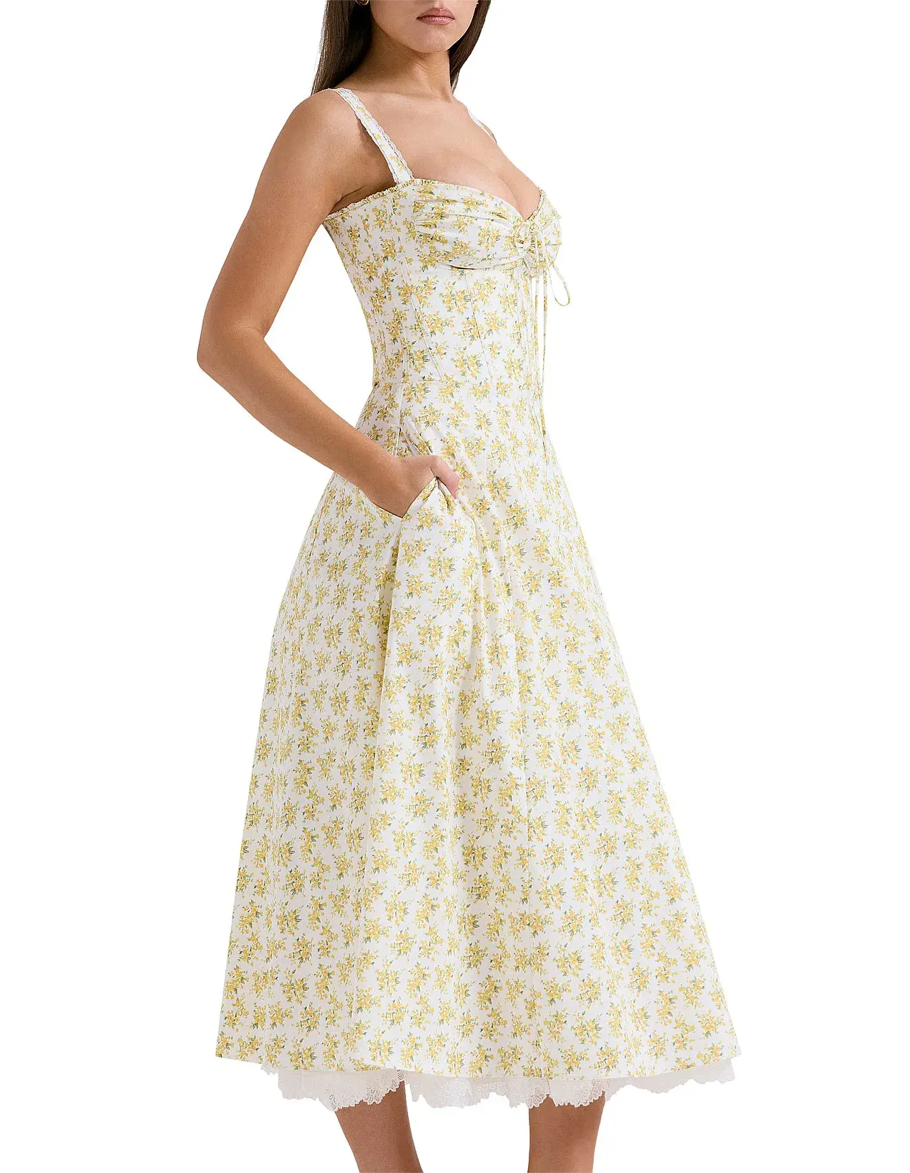 House of CB Rosalee Cotton Bustier Sundress White Vintage Floral Print Size S / AU 8 - Image 2