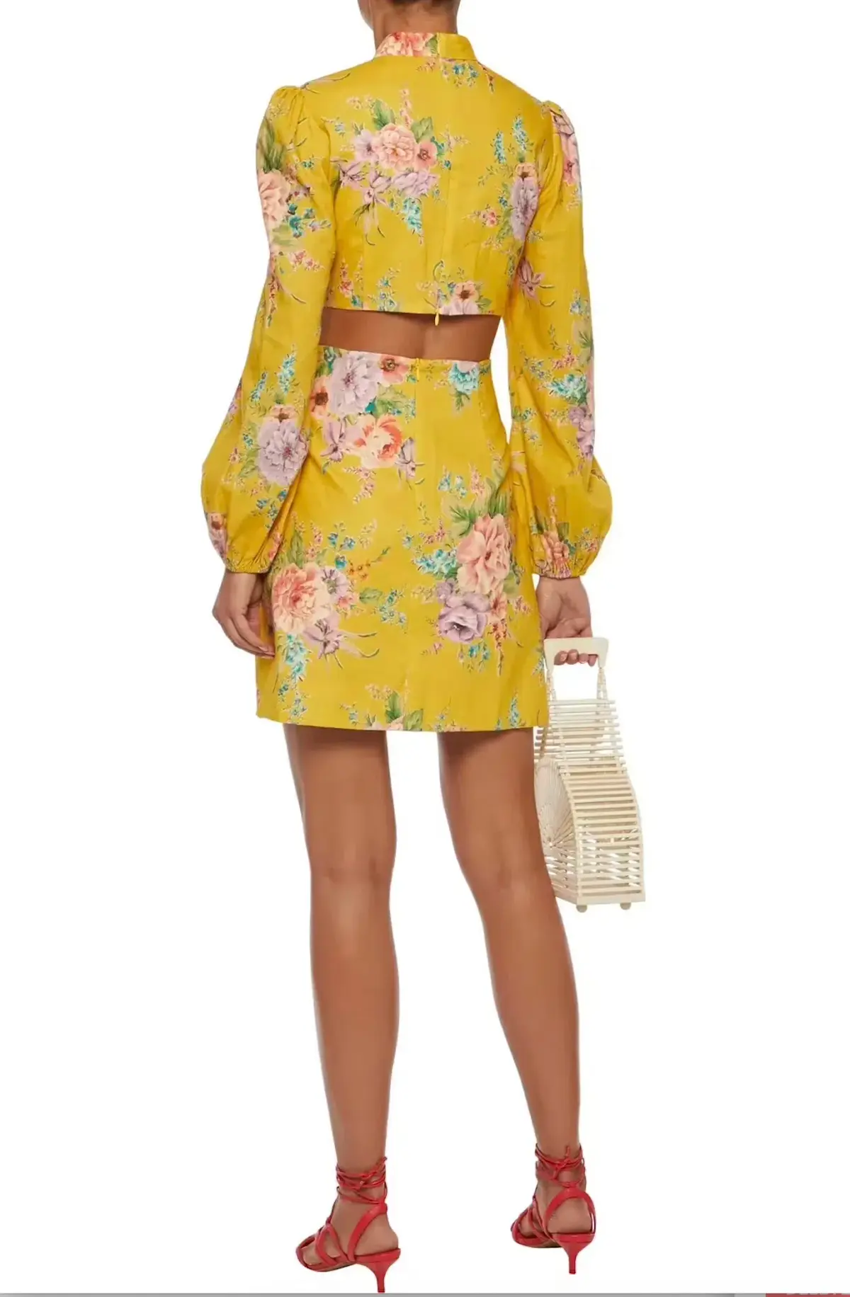 Zimmermann Zinnia Bow Cut Out Short Dress Golden Floral Size 1 / AU 10 - Image 3