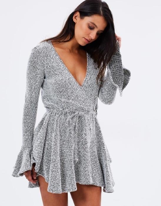 Shona Joy's Bonnie Frill Cuff Drawstring Mini Dress Silver Size 6 - Image 3