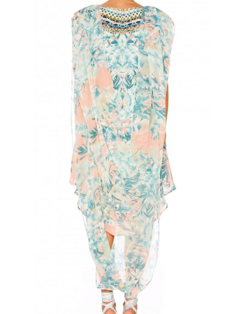 Camilla Deep V Mini Dress with Cape in Garden of Dream Blue Print Size 2 - Image 3