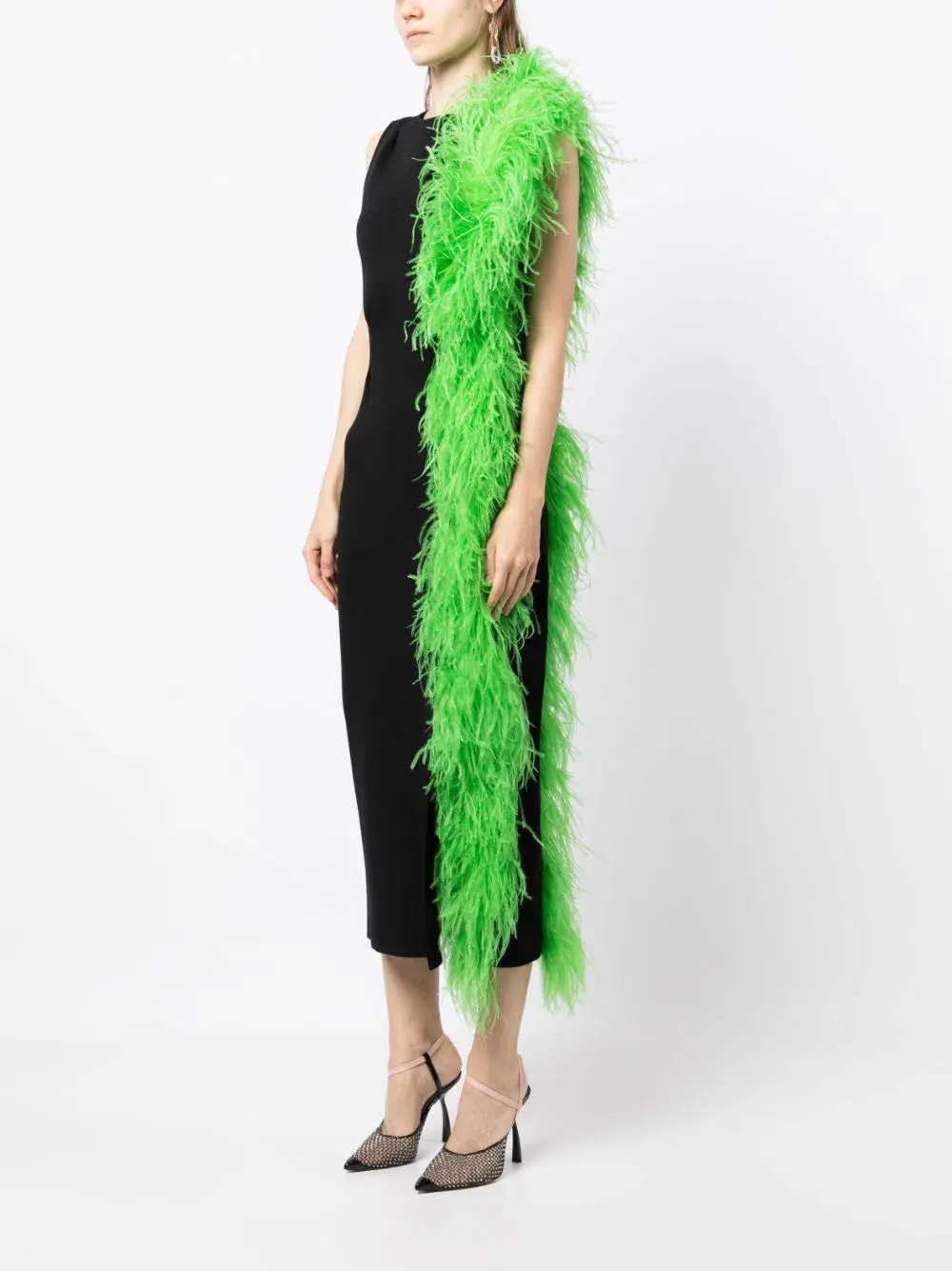 Rachel Gilbert Elcie Feather Trim Midi Dress Black/Green Size 10 - Image 1