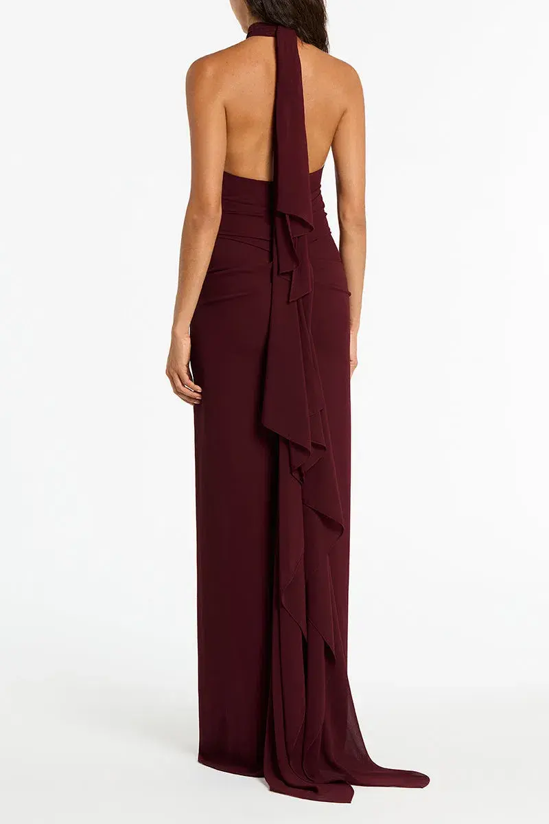 Carla Zampatti Georgette Halter Neck Gown Merlot Size 12 for rent on The Volte - main image