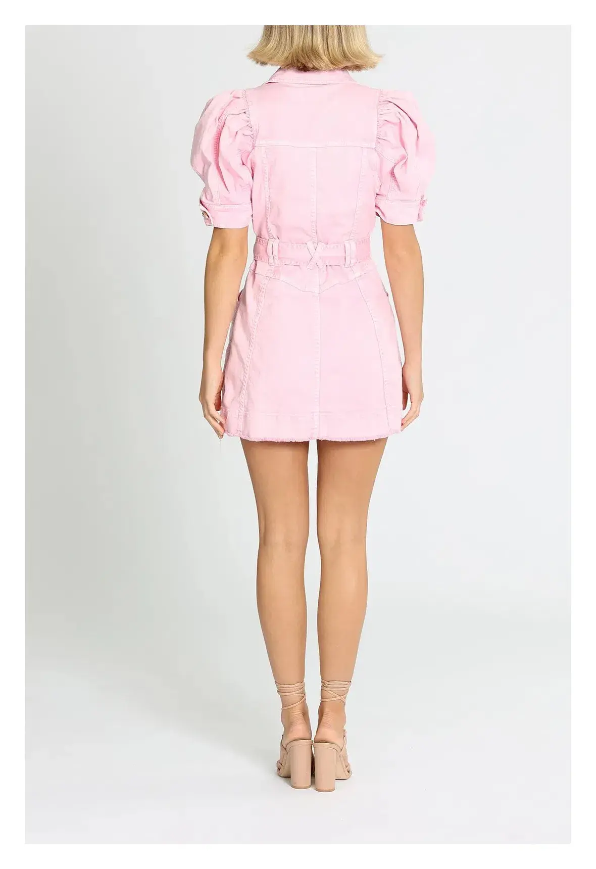 Aje Flora Denim Puff Sleeve Mini Dress Pink Size 8 - Image 2