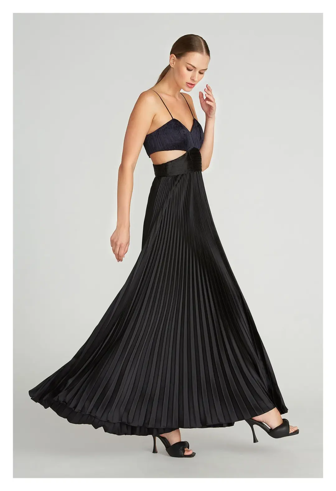 Amur Elodie Pleated Cut-Out Maxi Dress Navy & Black Size 8 for rent on The Volte - main image