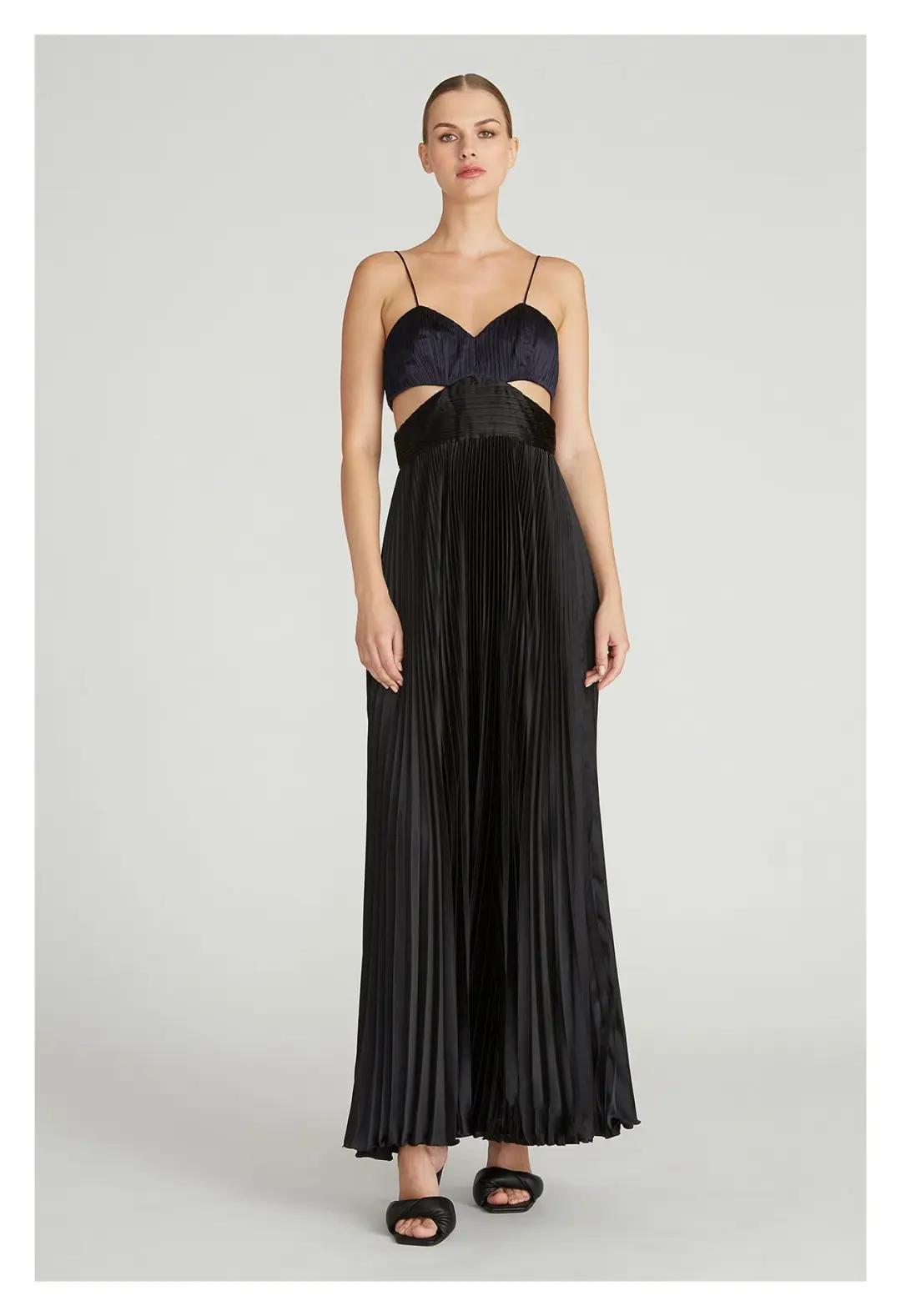 Amur Elodie Pleated Cut-Out Maxi Dress Navy & Black Size 8 for rent on The Volte - main image