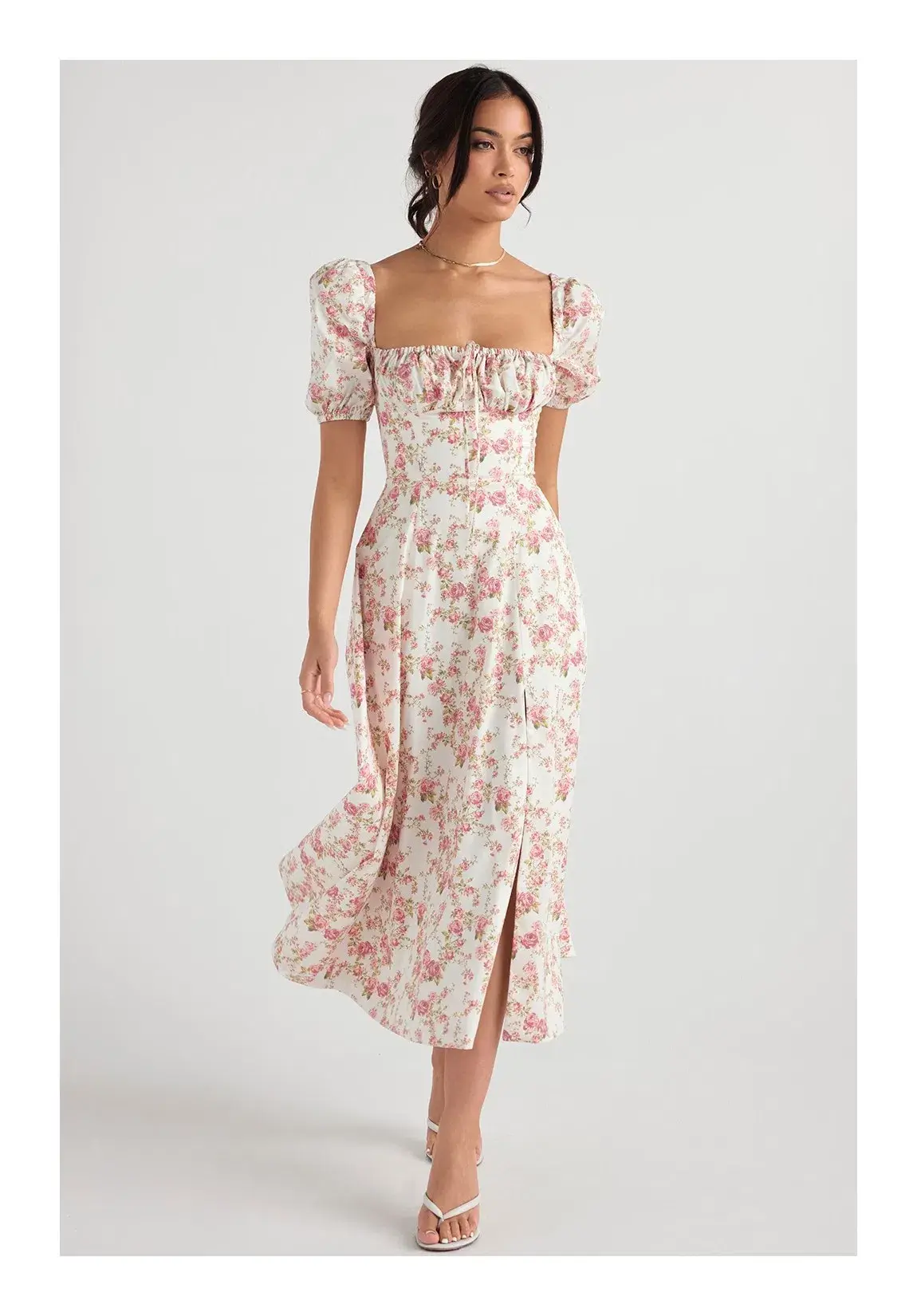 House of CB Tallulah Rose Print Puff Sleeve Midi Sundress Floral Size 12 - Image 1