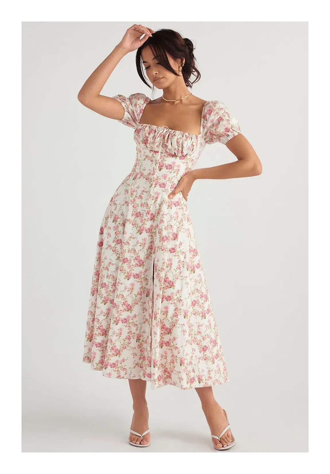 House of CB Tallulah Rose Print Puff Sleeve Midi Sundress Floral Size 12 - Image 2