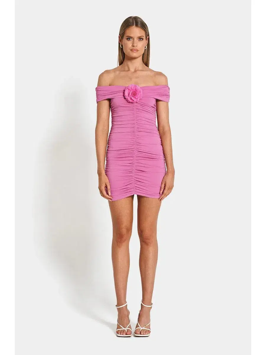 Sofia The Label Talulla Off Shoulder Mini Dress Pink Size 8 for rent on The Volte - main image